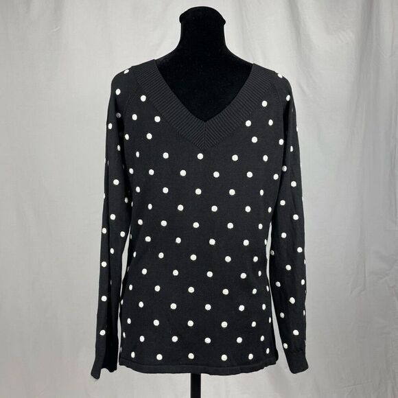 Samuel Dong Silk Polka Dot V-Neck Knit Sweater - Women’s L - Picture 3 of 8